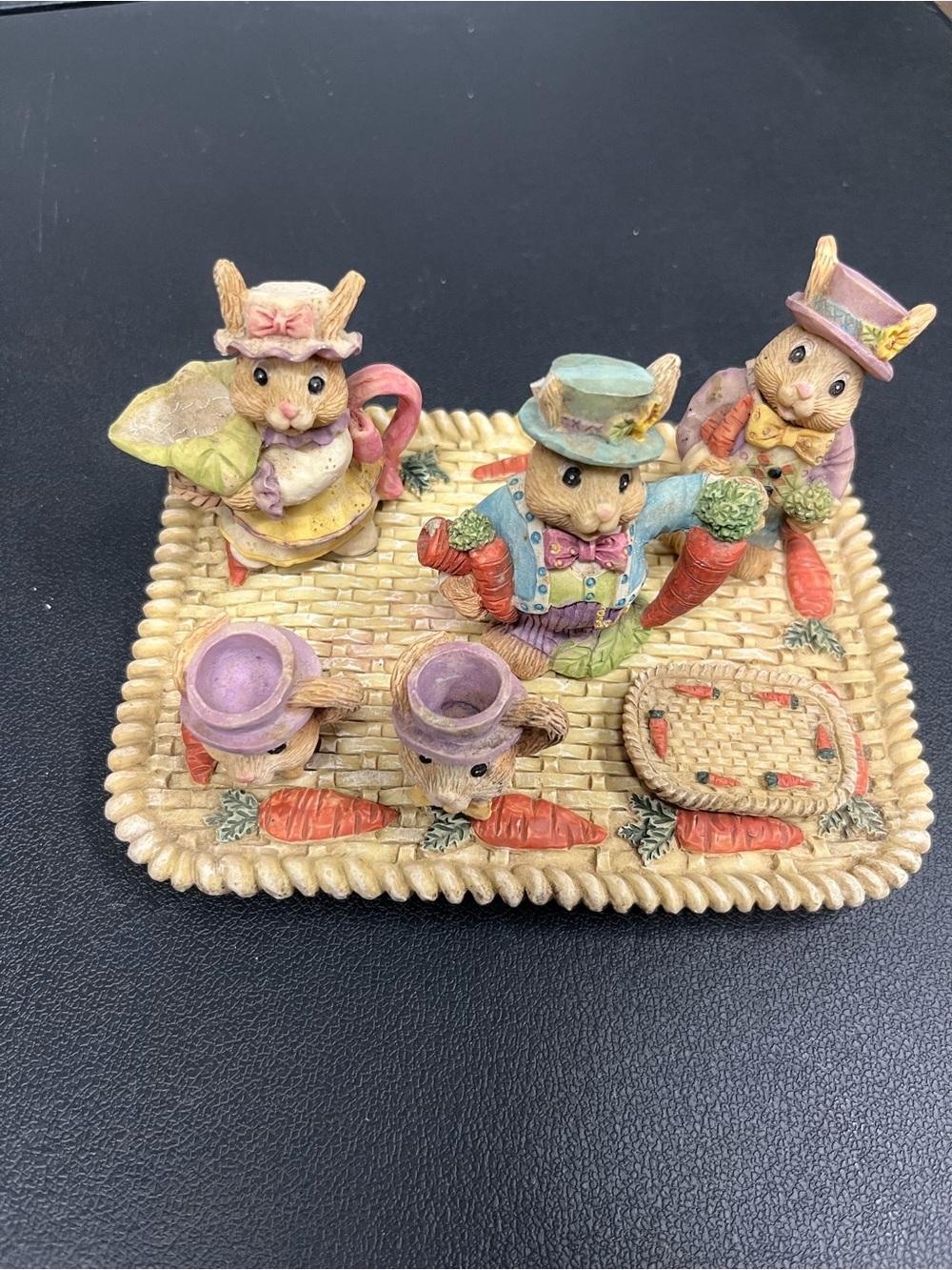 Vintage Resin Easter Bunny Miniature Tea Set Complete 9 Pc